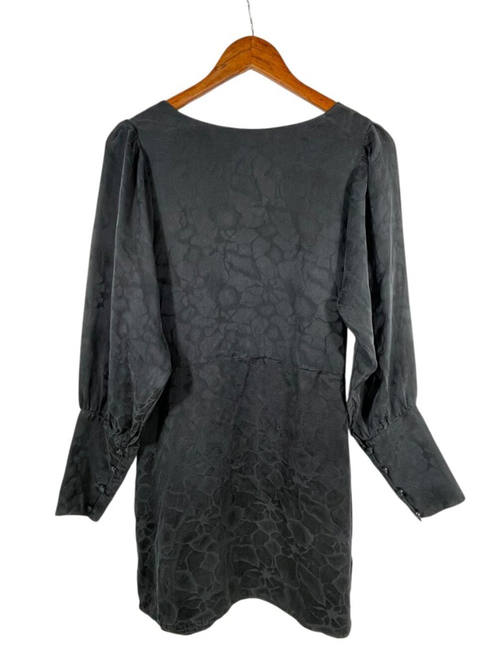 Tucker 100% Silk Charcoal Jacquard Mini Dress Puff Sleeve M - Picture 3 of 15